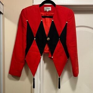 Vintage 80s Red and Black Harlequin Blazer Western Style